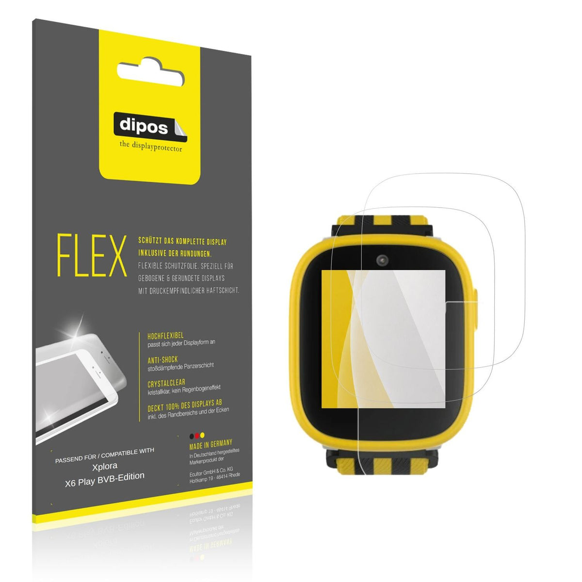 Klare Displayschutzfolie von dipos passend f�r Xplora X6 Play BVB-Edition, 100% Displayabdeckung und blasenfreie Montage