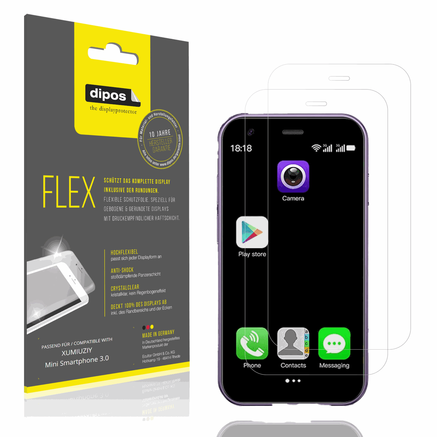 Klare Displayschutzfolie von dipos passend für XUMIUZIY Mini Smartphone 3.0, 100% Displayabdeckung und blasenfreie Montage