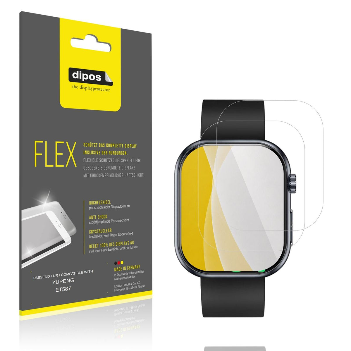 Klare Displayschutzfolie von dipos passend für YUPENG ET587, 100% Displayabdeckung und blasenfreie Montage