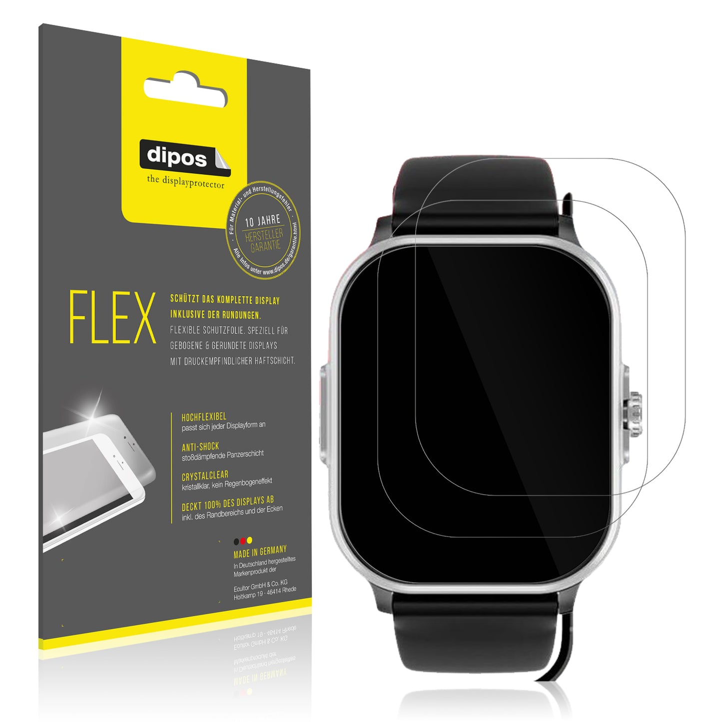 Klare Displayschutzfolie von dipos passend für YYKY Smartwatch 1.72 Zoll, 100% Displayabdeckung und blasenfreie Montage