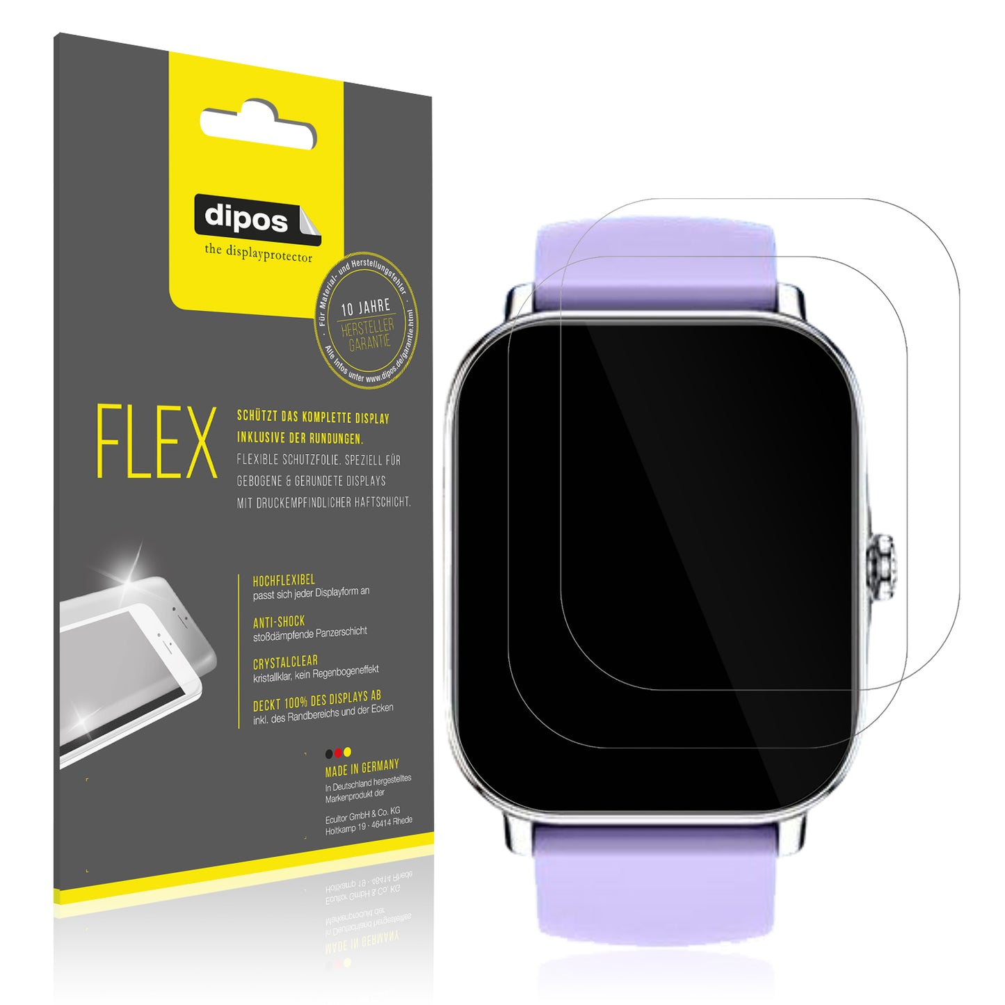 Klare Displayschutzfolie von dipos passend für Zhizhi Smartwatch P90 1.85 Zoll, 100% Displayabdeckung und blasenfreie Montage