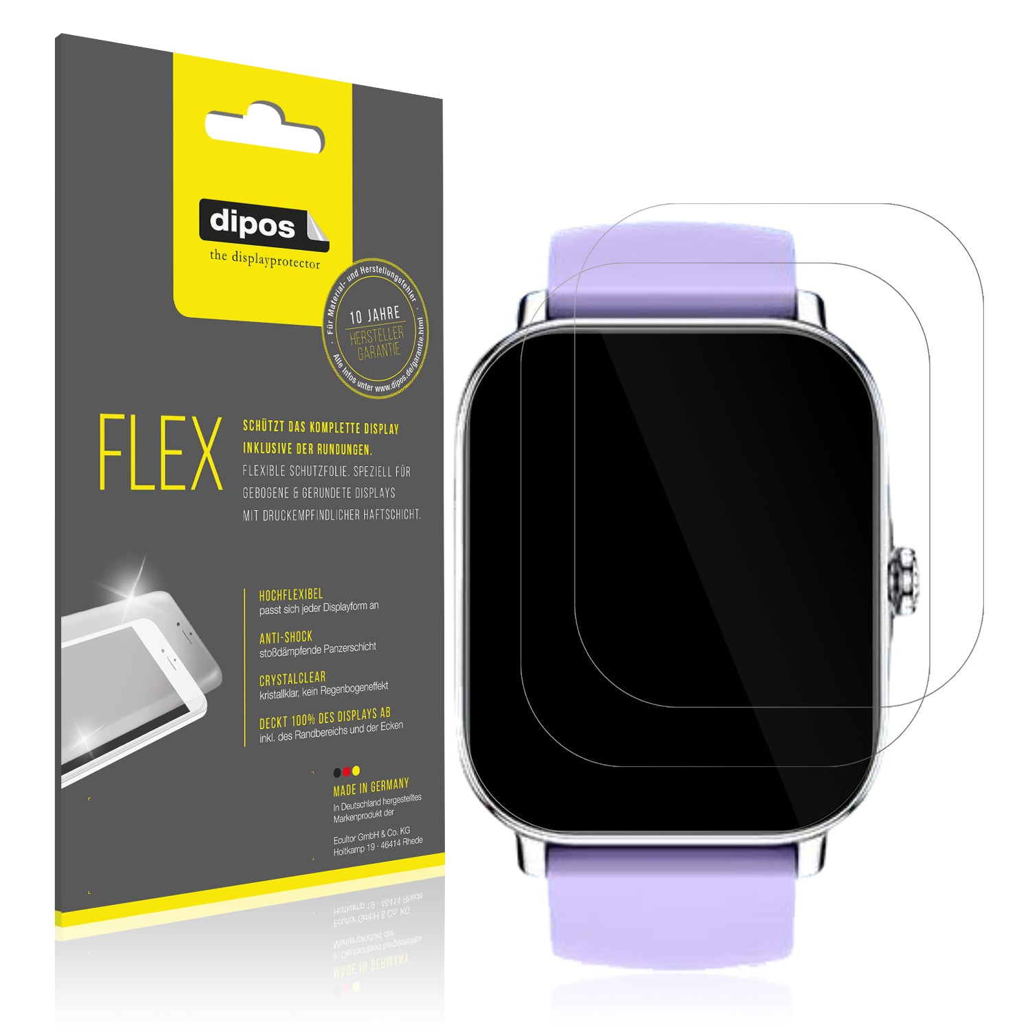 Klare Displayschutzfolie von dipos passend für Zhizhi Smartwatch P90 1.85 Zoll, 100% Displayabdeckung und blasenfreie Montage
