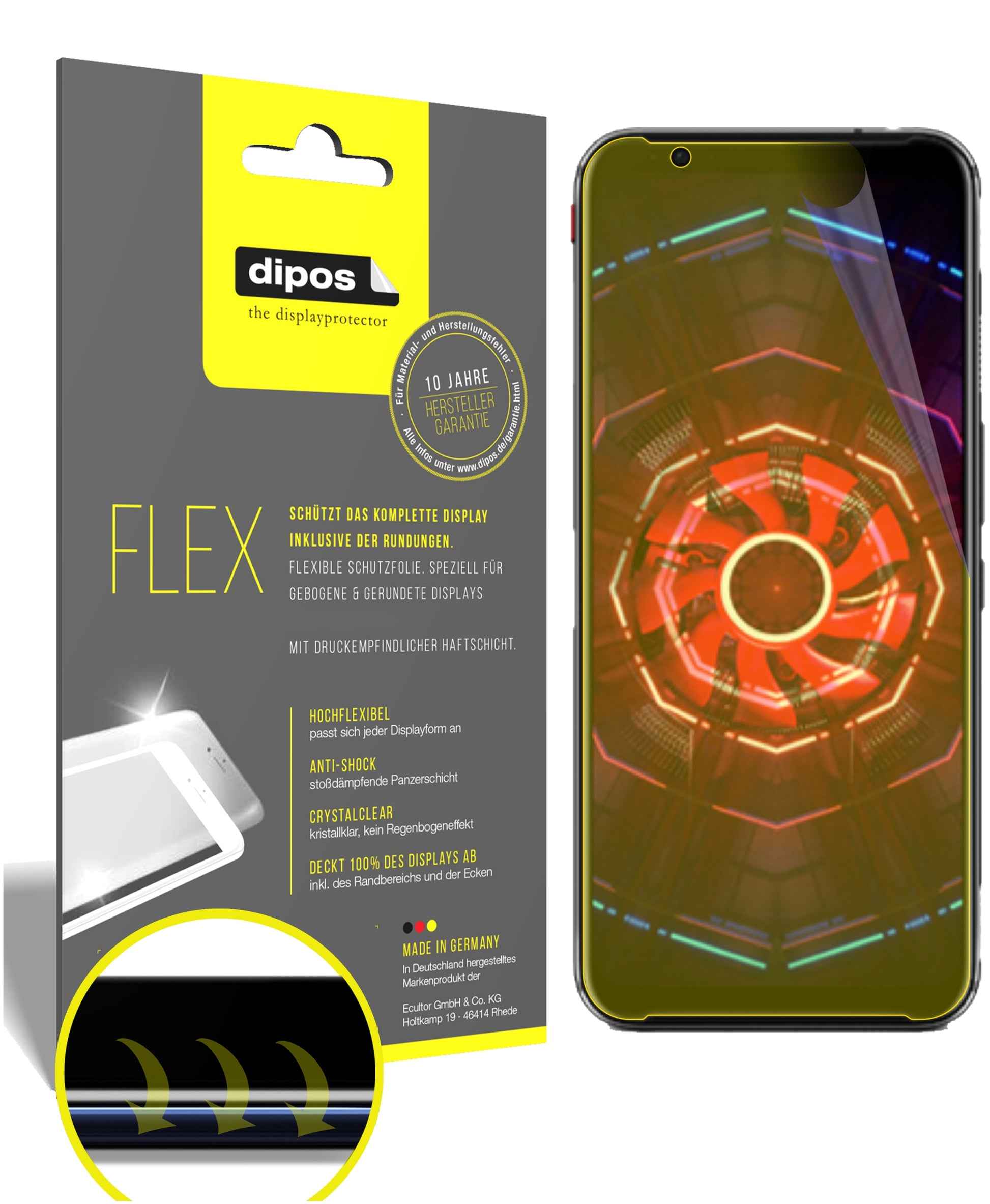 Klare Displayschutzfolie von dipos passend für ZTE nubia Red Magic 3S, 100% Displayabdeckung und blasenfreie Montage