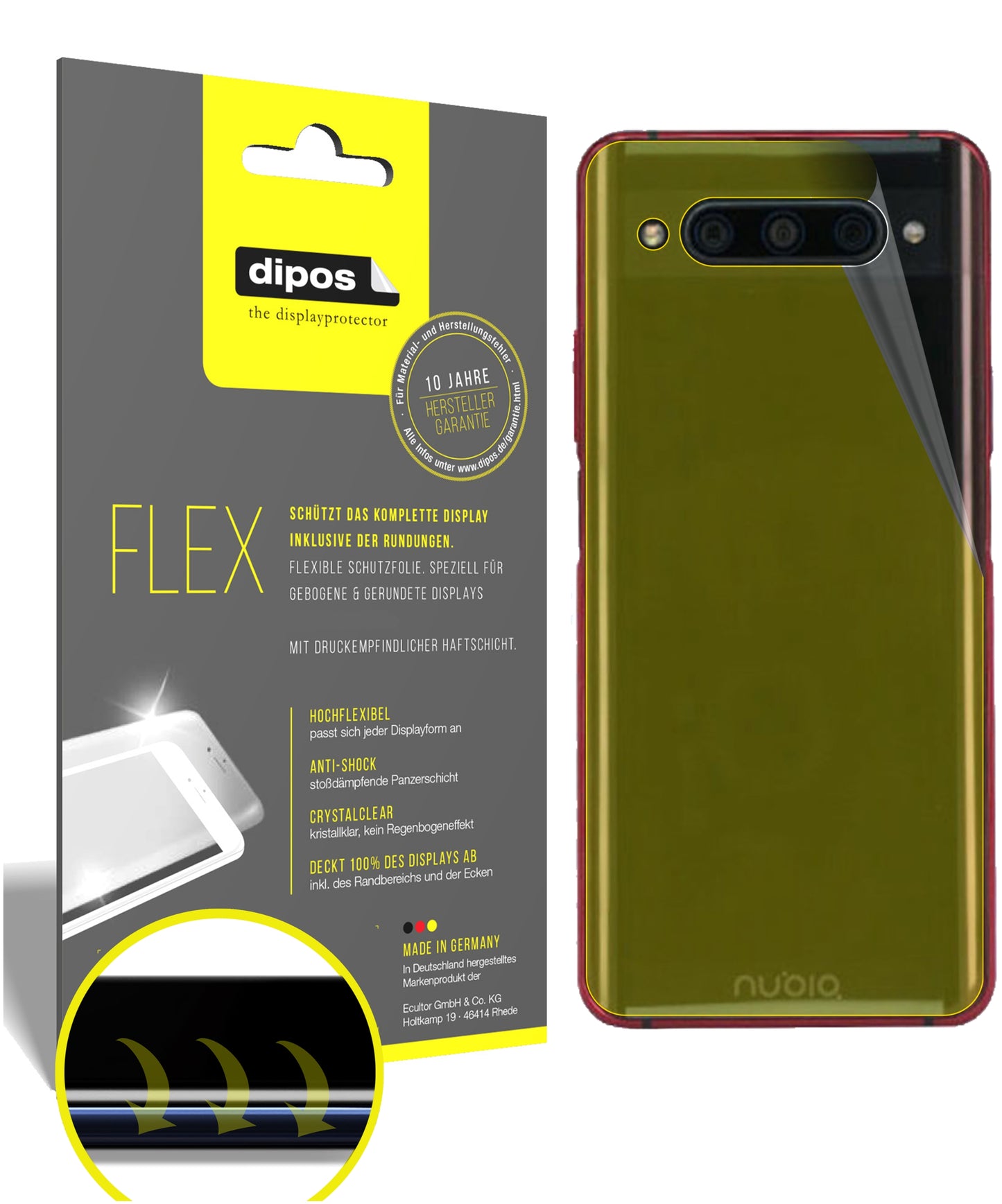 Klare Displayschutzfolie von dipos passend für ZTE nubia Z20 Rückseite, 100% Displayabdeckung und blasenfreie Montage