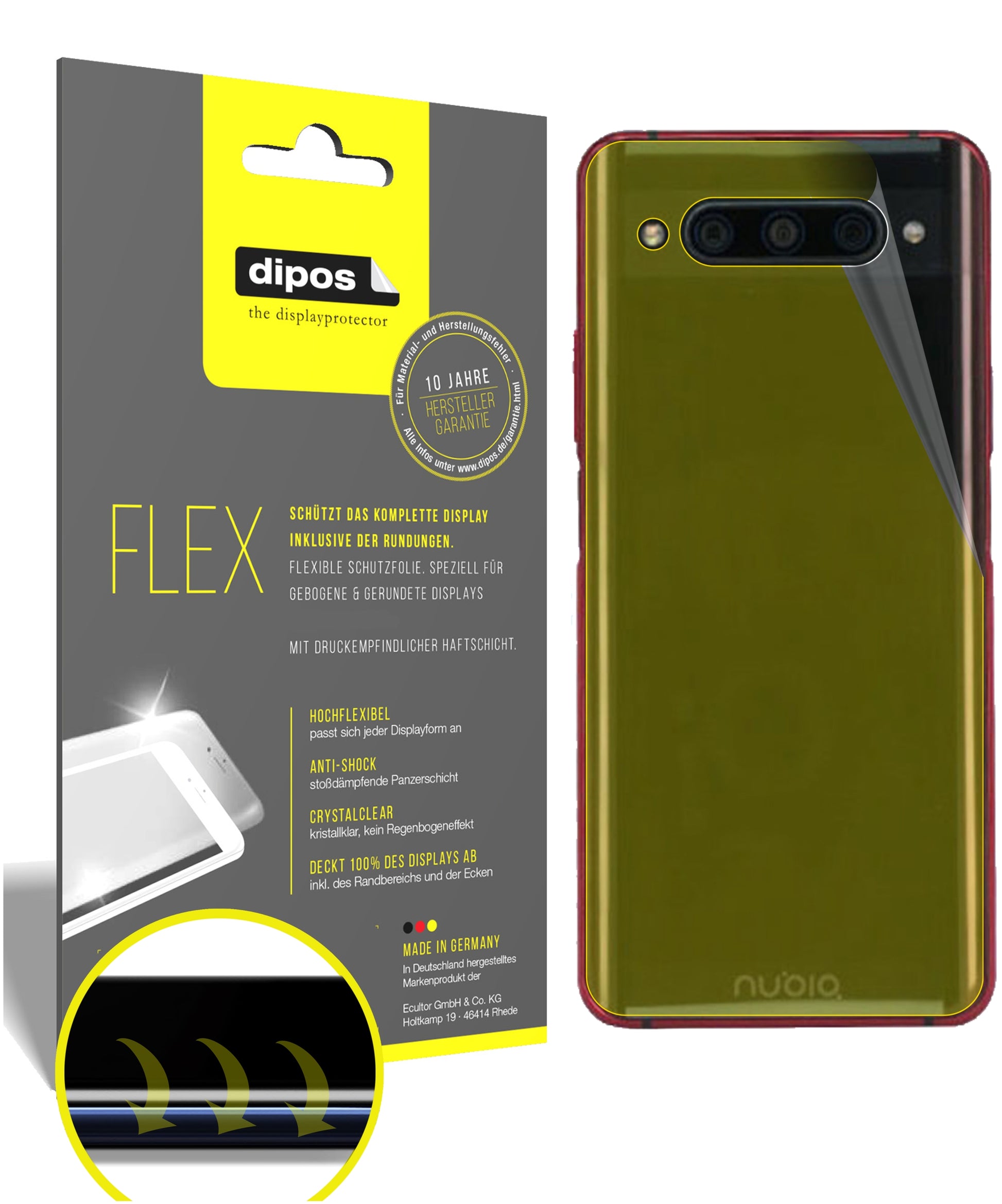 Klare Displayschutzfolie von dipos passend für ZTE nubia Z20 Rückseite, 100% Displayabdeckung und blasenfreie Montage