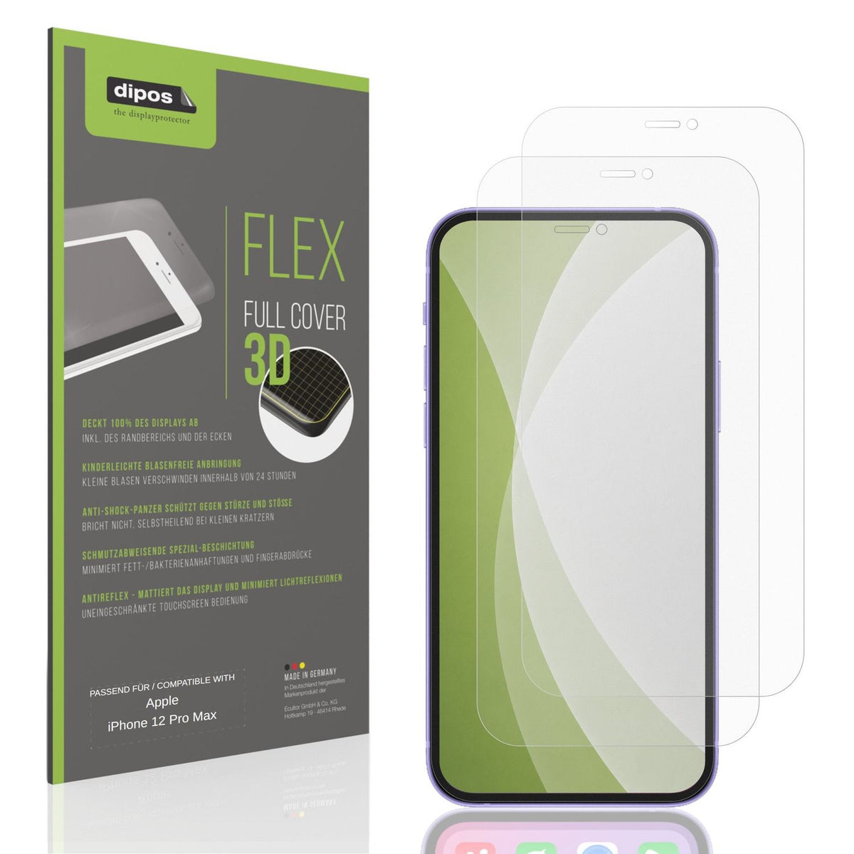 Matte Displayschutzfolie von dipos passend für Apple iPhone 12 Pro Max, 100% Displayabdeckung und blasenfreie Montage