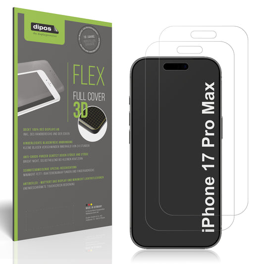 Matte Displayschutzfolie von dipos passend für Apple iPhone 17 Pro Max, 100% Displayabdeckung und blasenfreie Montage