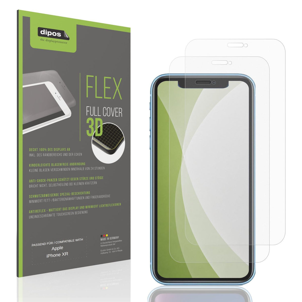 Matte Displayschutzfolie von dipos passend für Apple iPhone XR, 100% Displayabdeckung und blasenfreie Montage