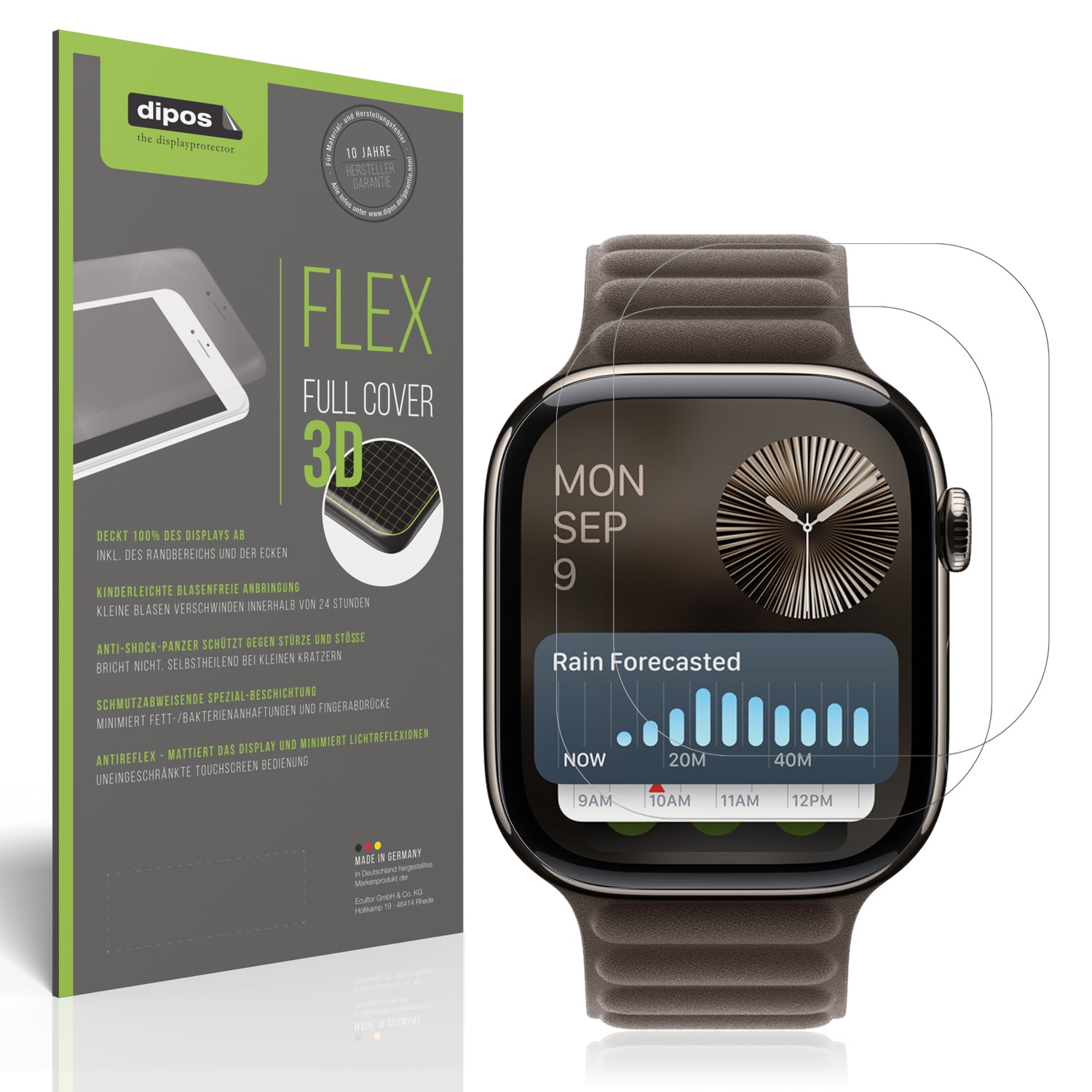 Matte Displayschutzfolie von dipos passend für Apple Watch Series 10 (46mm), 100% Displayabdeckung und blasenfreie Montage