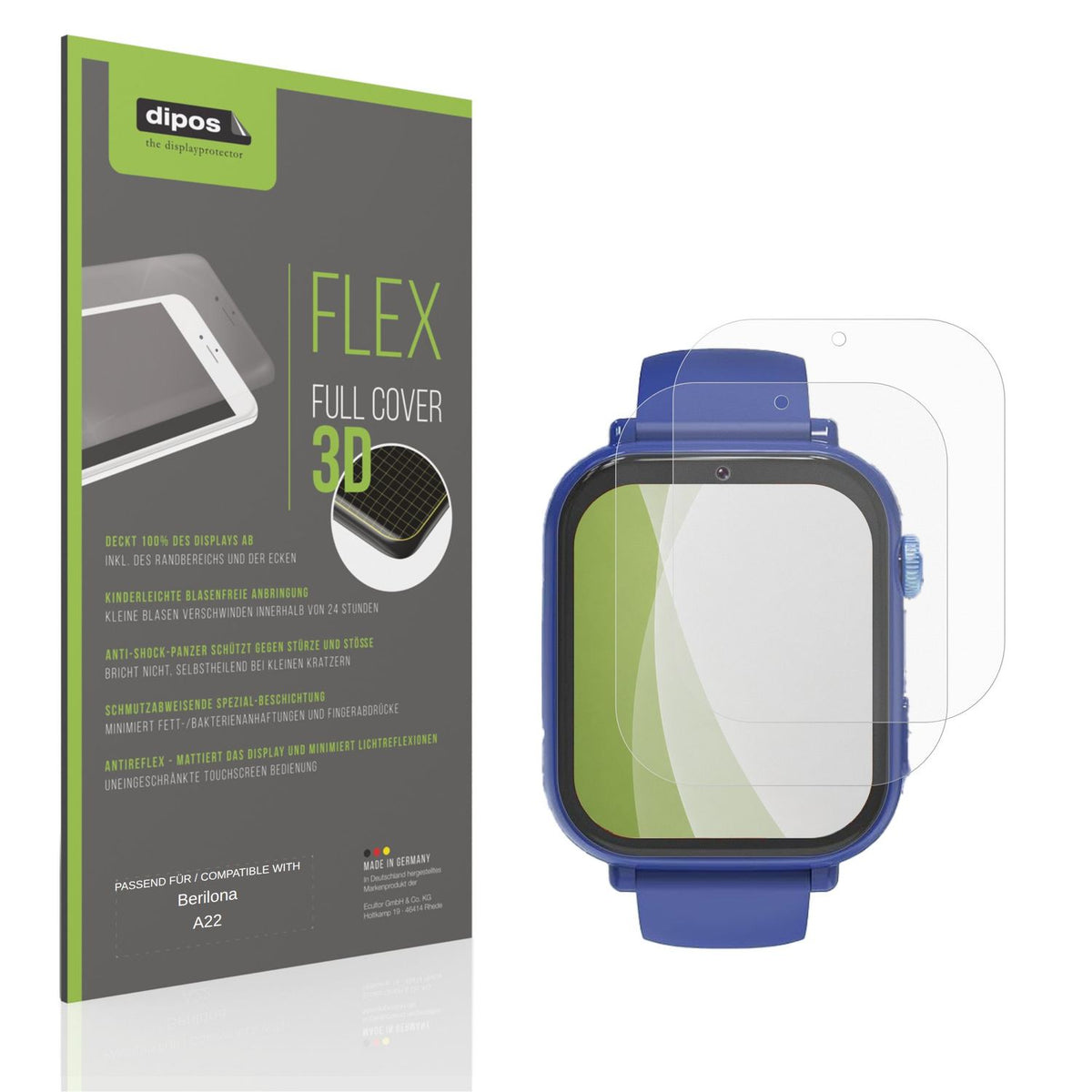 Matte Displayschutzfolie von dipos passend für Berilona A22, 100% Displayabdeckung und blasenfreie Montage