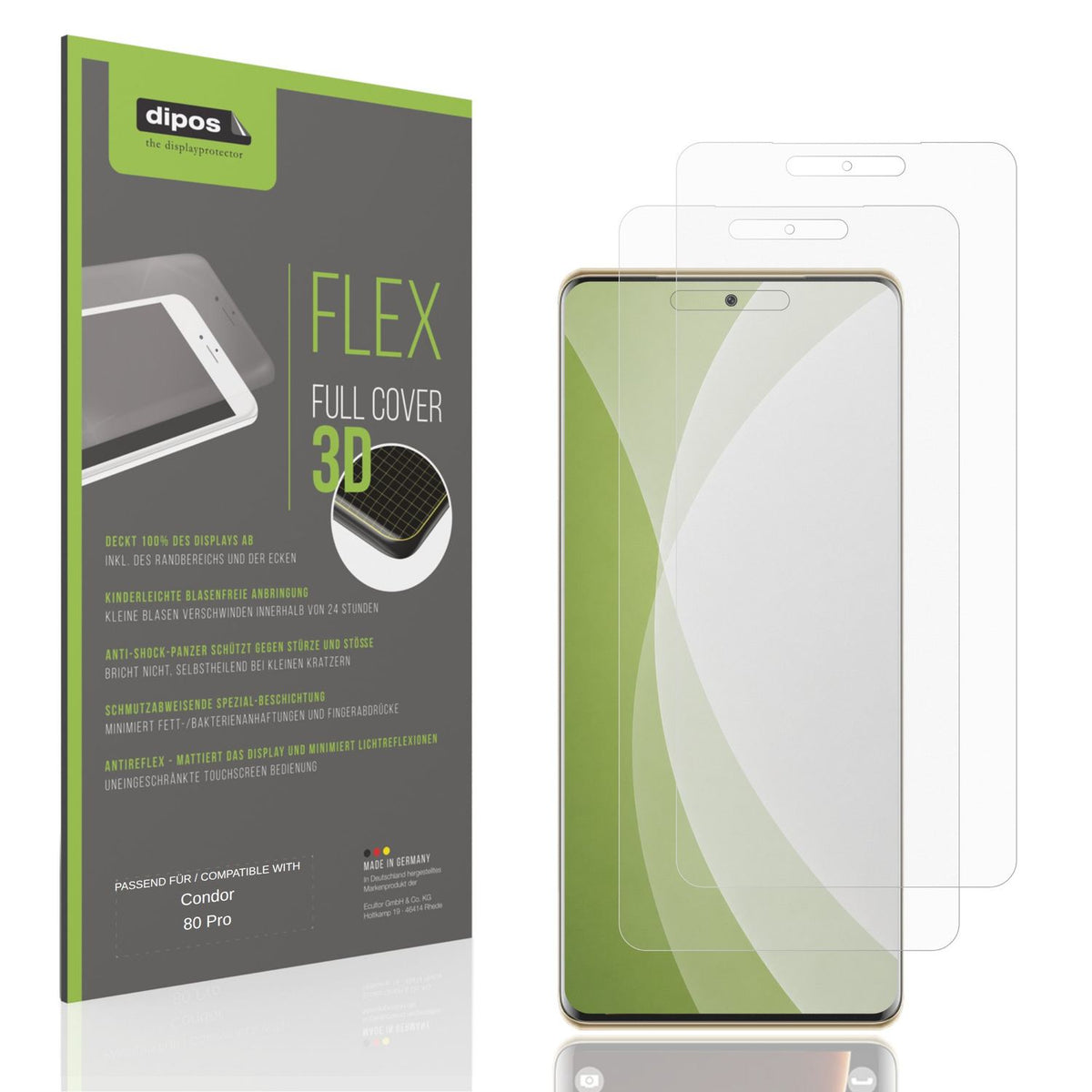 Matte Displayschutzfolie von dipos passend für Condor 80 Pro, 100% Displayabdeckung und blasenfreie Montage