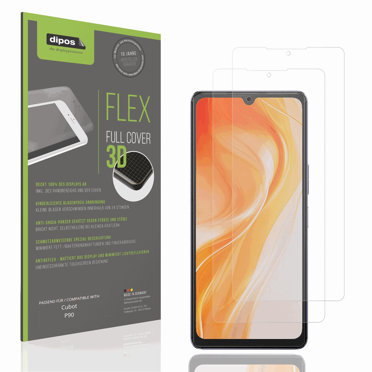 Matte Displayschutzfolie von dipos passend für Cubot P90, 100% Displayabdeckung und blasenfreie Montage