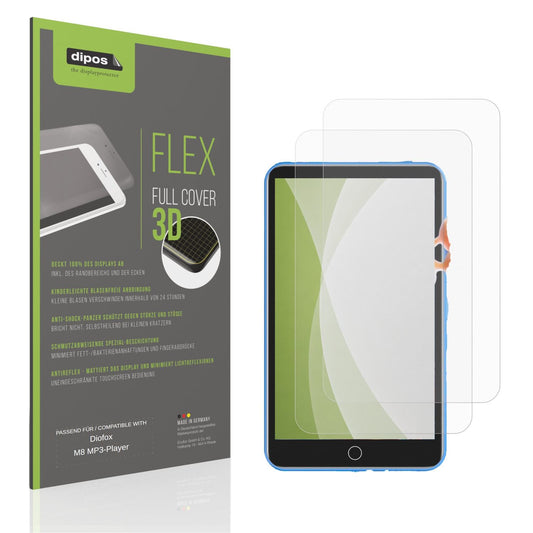 Matte Displayschutzfolie von dipos passend für Diofox M8 MP3-Player, 100% Displayabdeckung und blasenfreie Montage