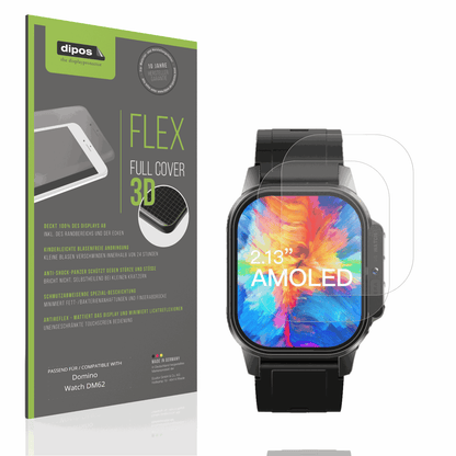 Matte Displayschutzfolie von dipos passend für Domino Watch DM62, 100% Displayabdeckung und blasenfreie Montage