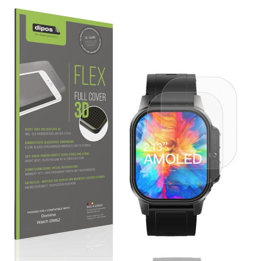 Matte Displayschutzfolie von dipos passend für Domino Watch DM62, 100% Displayabdeckung und blasenfreie Montage