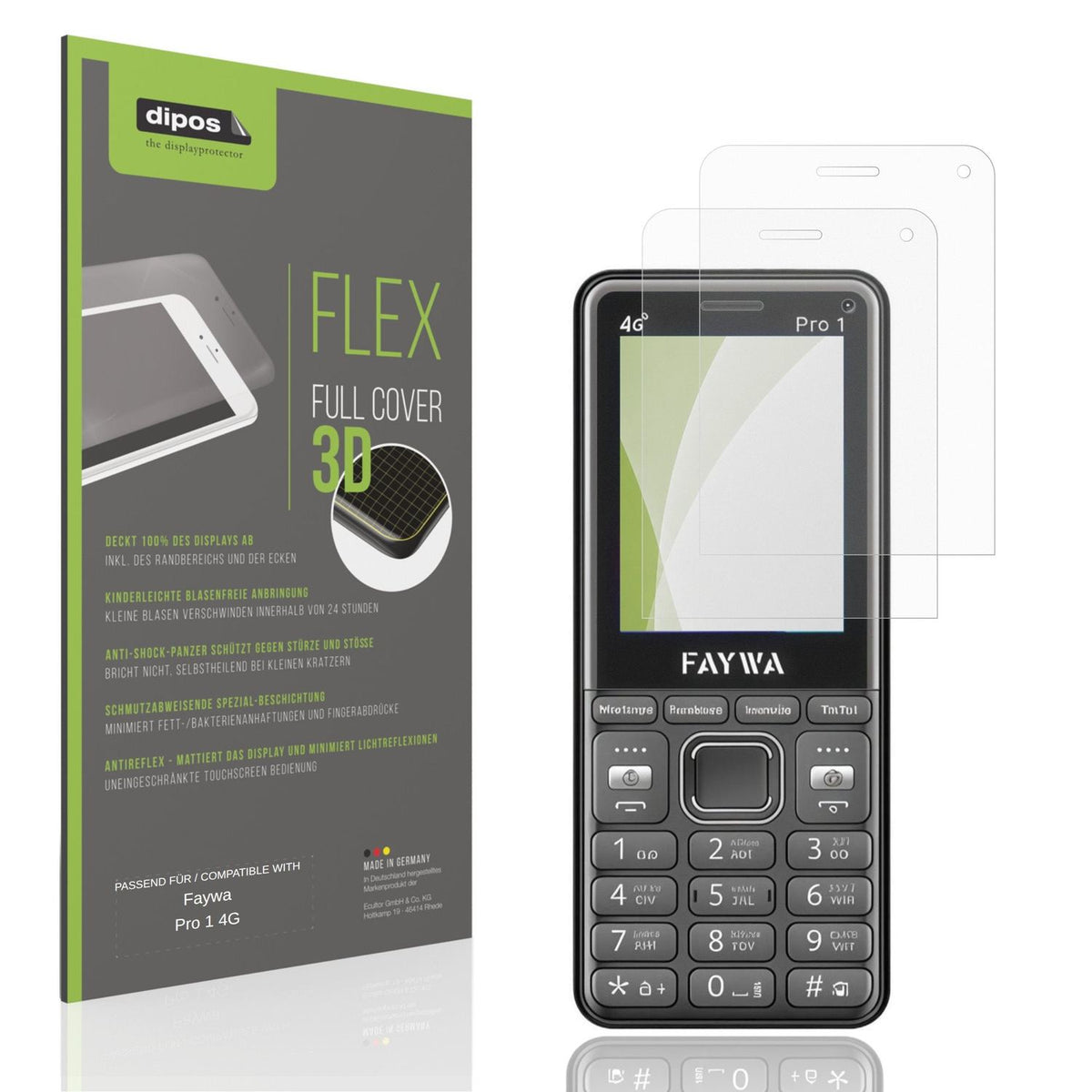 Matte Displayschutzfolie von dipos passend für Faywa Pro 1 4G, 100% Displayabdeckung und blasenfreie Montage
