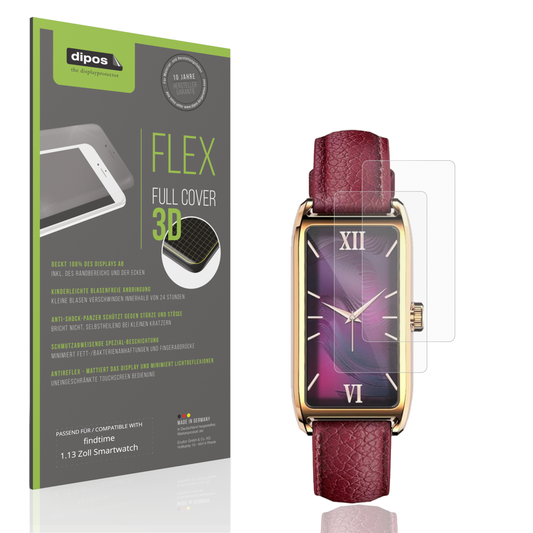 Matte Displayschutzfolie von dipos passend für findtime 1.13 Zoll Smartwatch, 100% Displayabdeckung und blasenfreie Montage