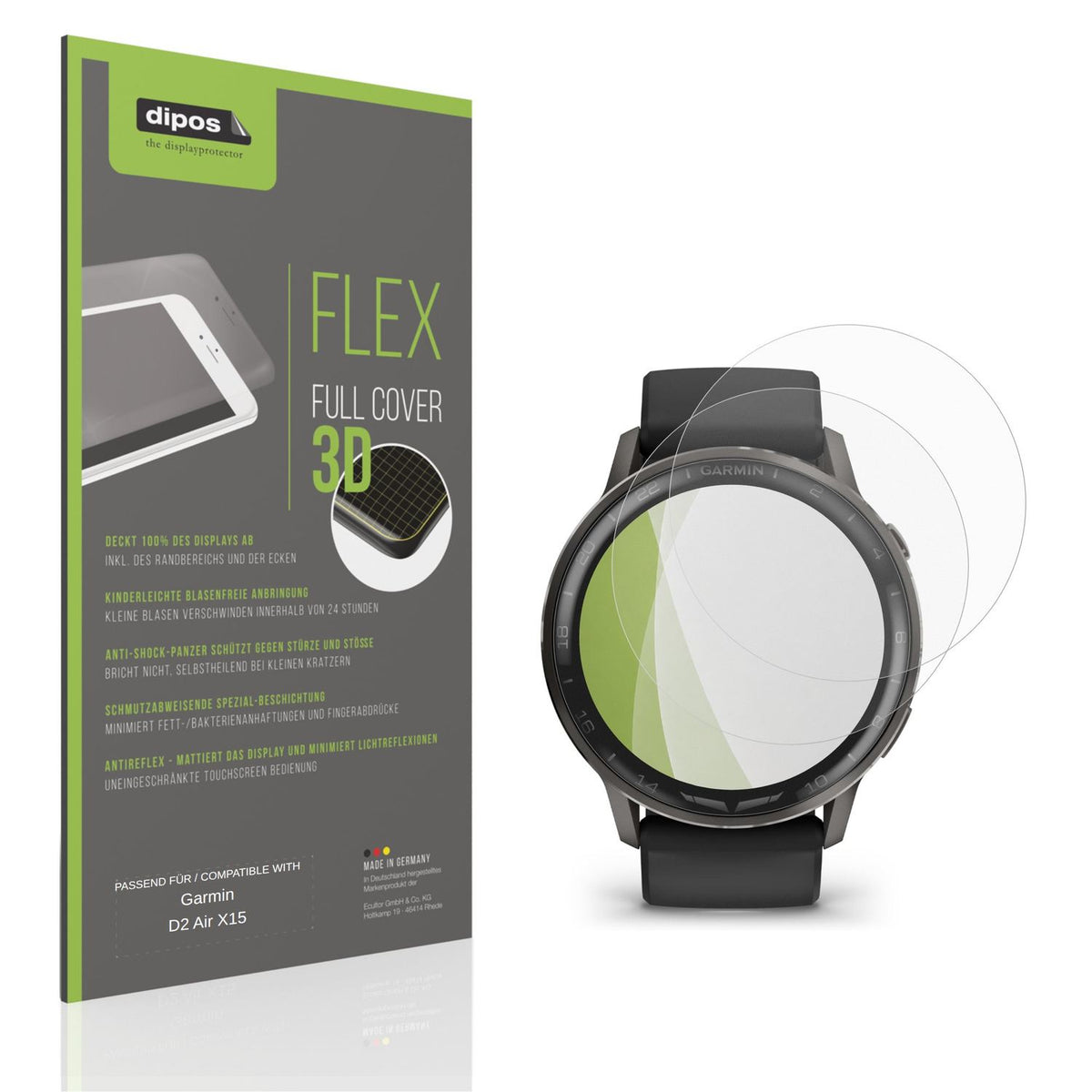 Matte Displayschutzfolie von dipos passend für Garmin D2 Air X15, 100% Displayabdeckung und blasenfreie Montage