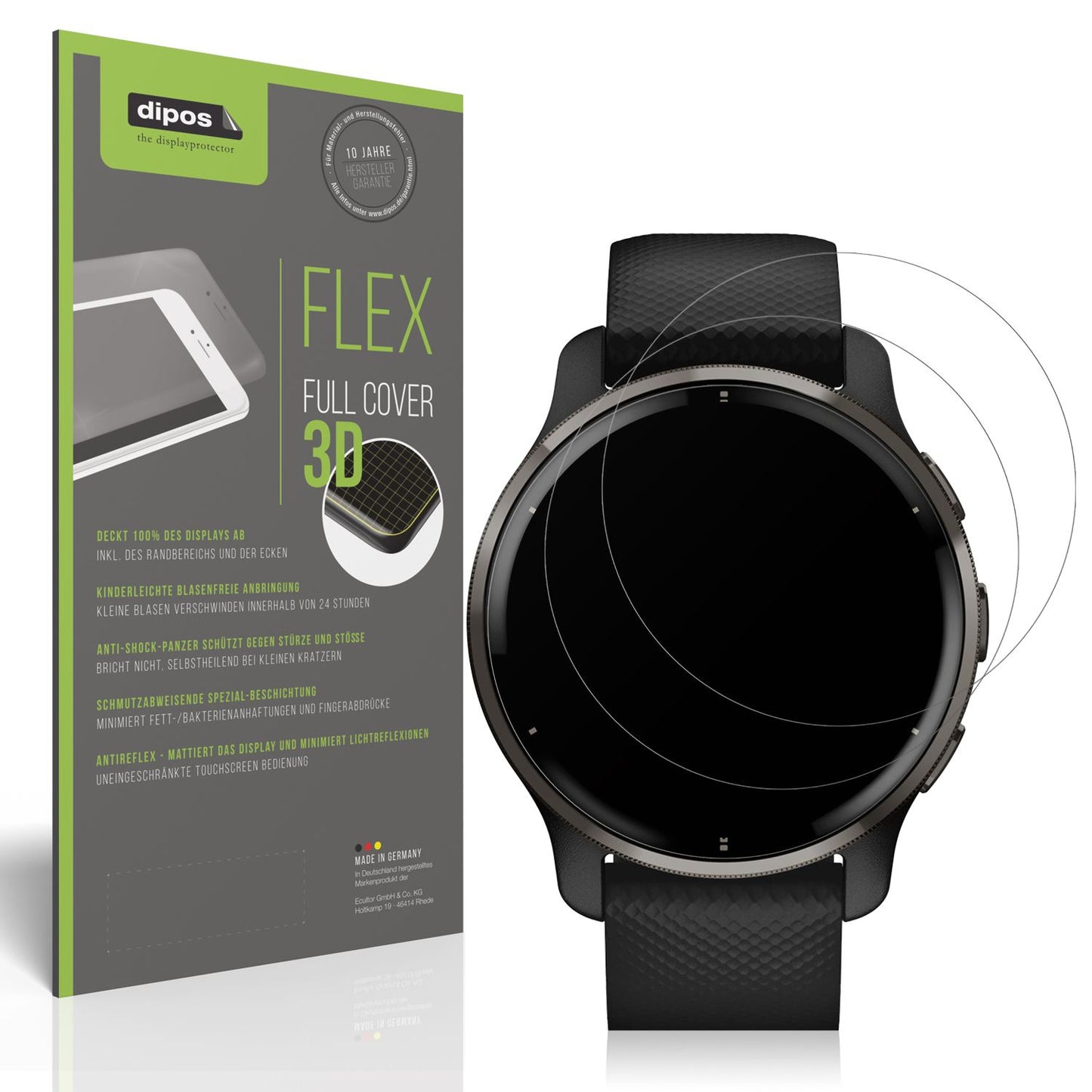 Matte Displayschutzfolie von dipos passend für Garmin Venu 2 Plus (43mm), 100% Displayabdeckung und blasenfreie Montage