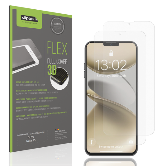 Matte Displayschutzfolie von dipos passend für GFive Note 25, 100% Displayabdeckung und blasenfreie Montage
