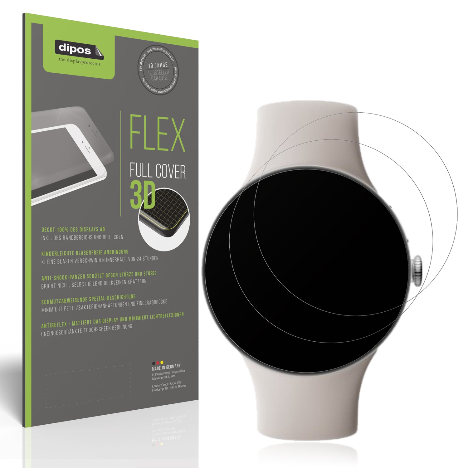 Matte Displayschutzfolie von dipos passend für Google Pixel Watch 4, 100% Displayabdeckung und blasenfreie Montage