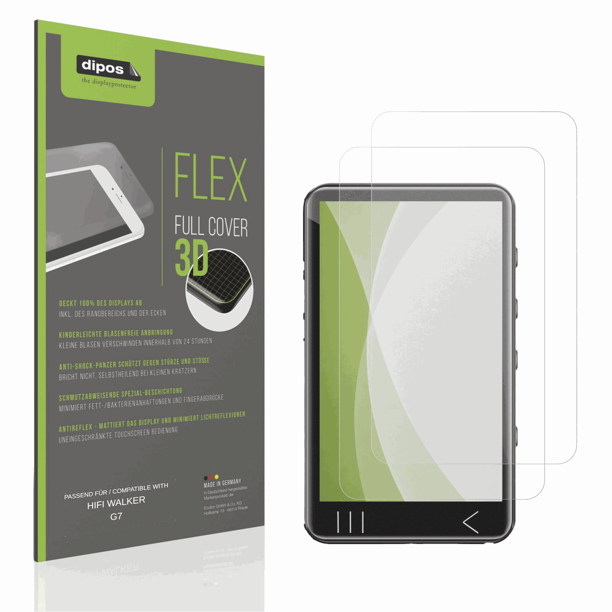 Matte Displayschutzfolie von dipos passend für HIFI WALKER G7, 100% Displayabdeckung und blasenfreie Montage