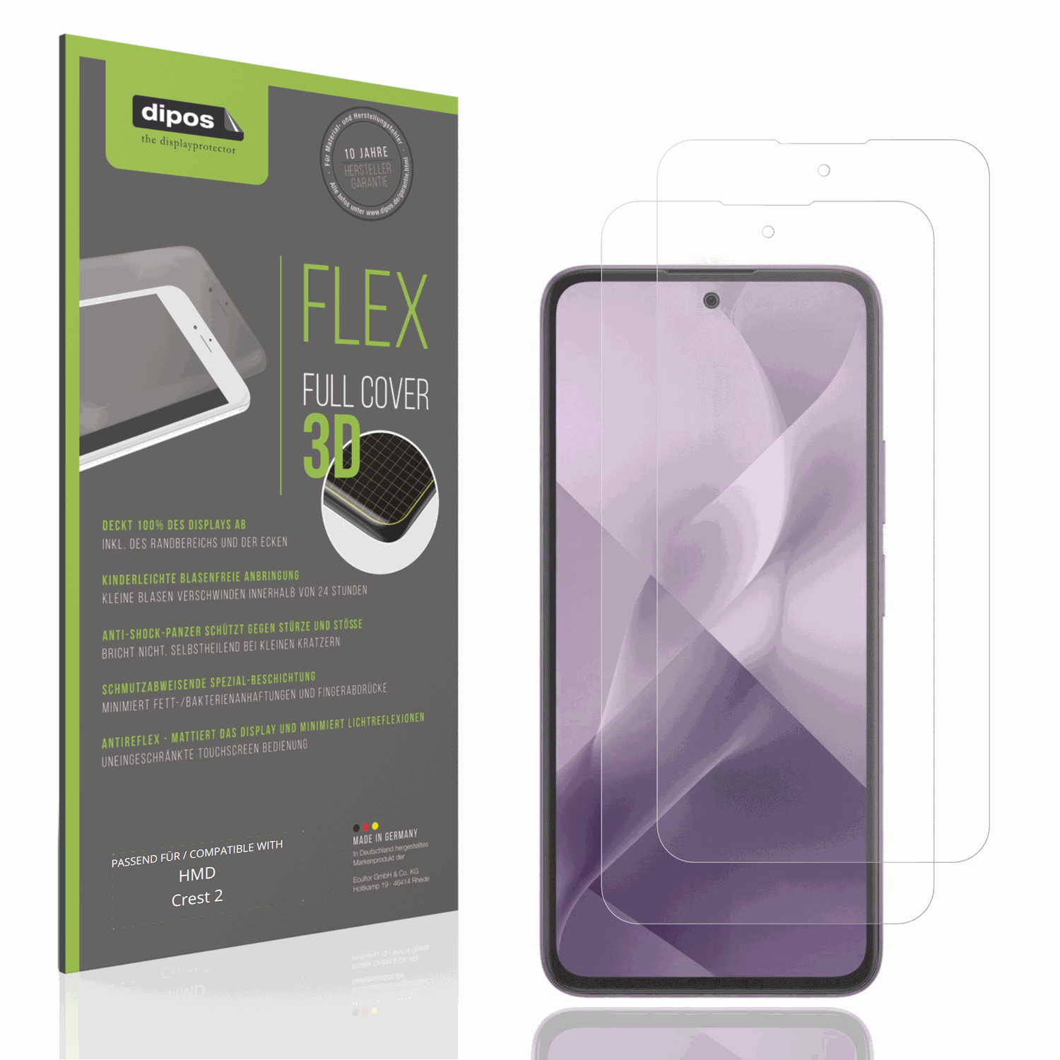 Matte Displayschutzfolie von dipos passend für HMD Crest 2, 100% Displayabdeckung und blasenfreie Montage