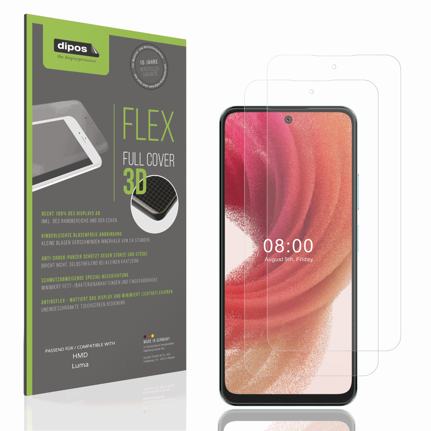 Matte Displayschutzfolie von dipos passend für HMD Luma, 100% Displayabdeckung und blasenfreie Montage
