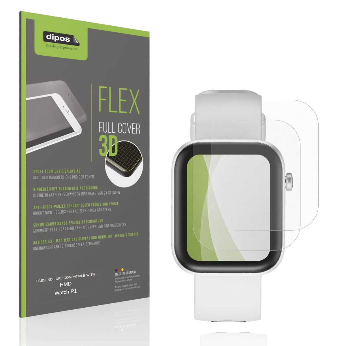 Matte Displayschutzfolie von dipos passend f�r HMD Watch P1, 100% Displayabdeckung und blasenfreie Montage