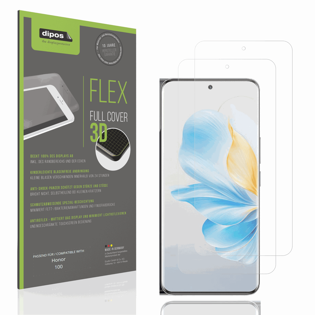 Matte Displayschutzfolie von dipos passend für Honor 100, 100% Displayabdeckung und blasenfreie Montage