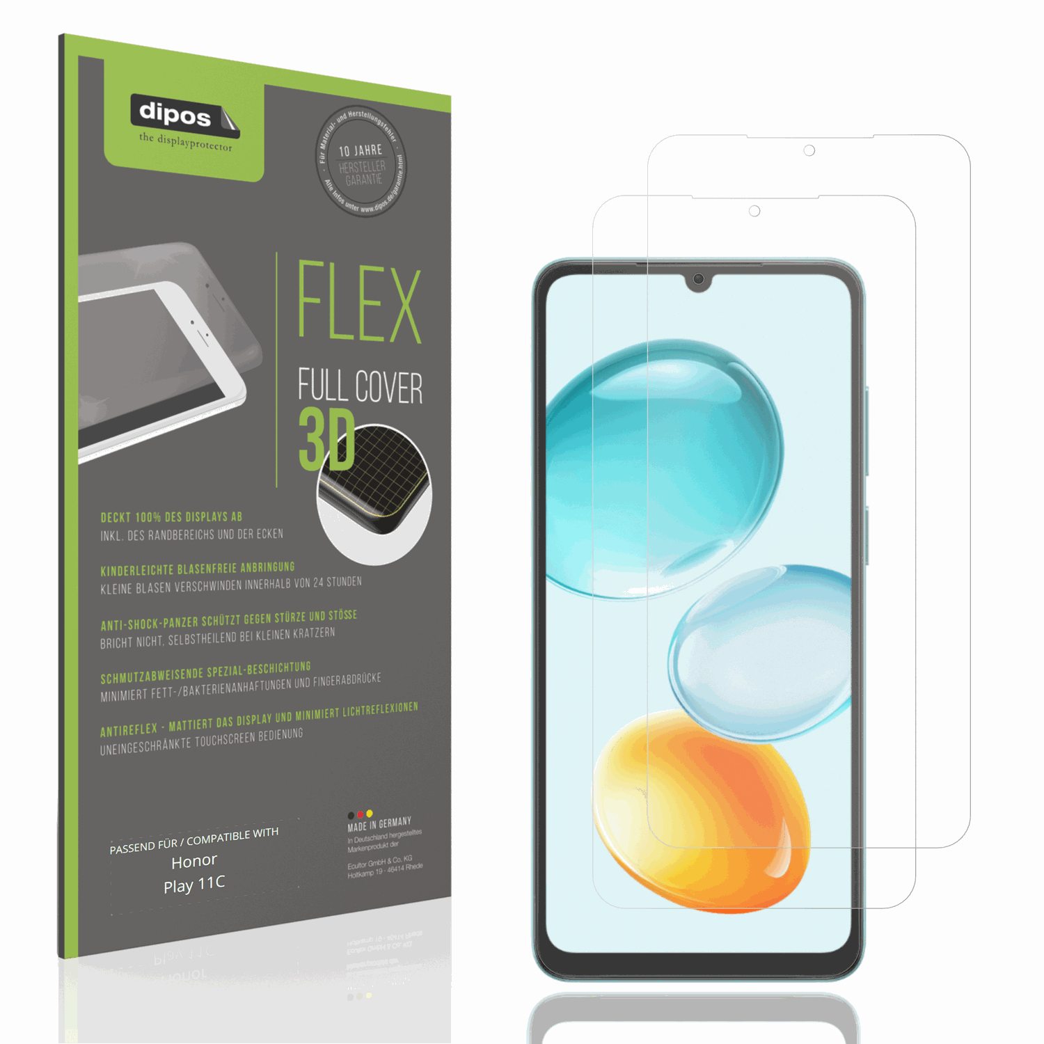 Matte Displayschutzfolie von dipos passend für Honor Play 11C, 100% Displayabdeckung und blasenfreie Montage