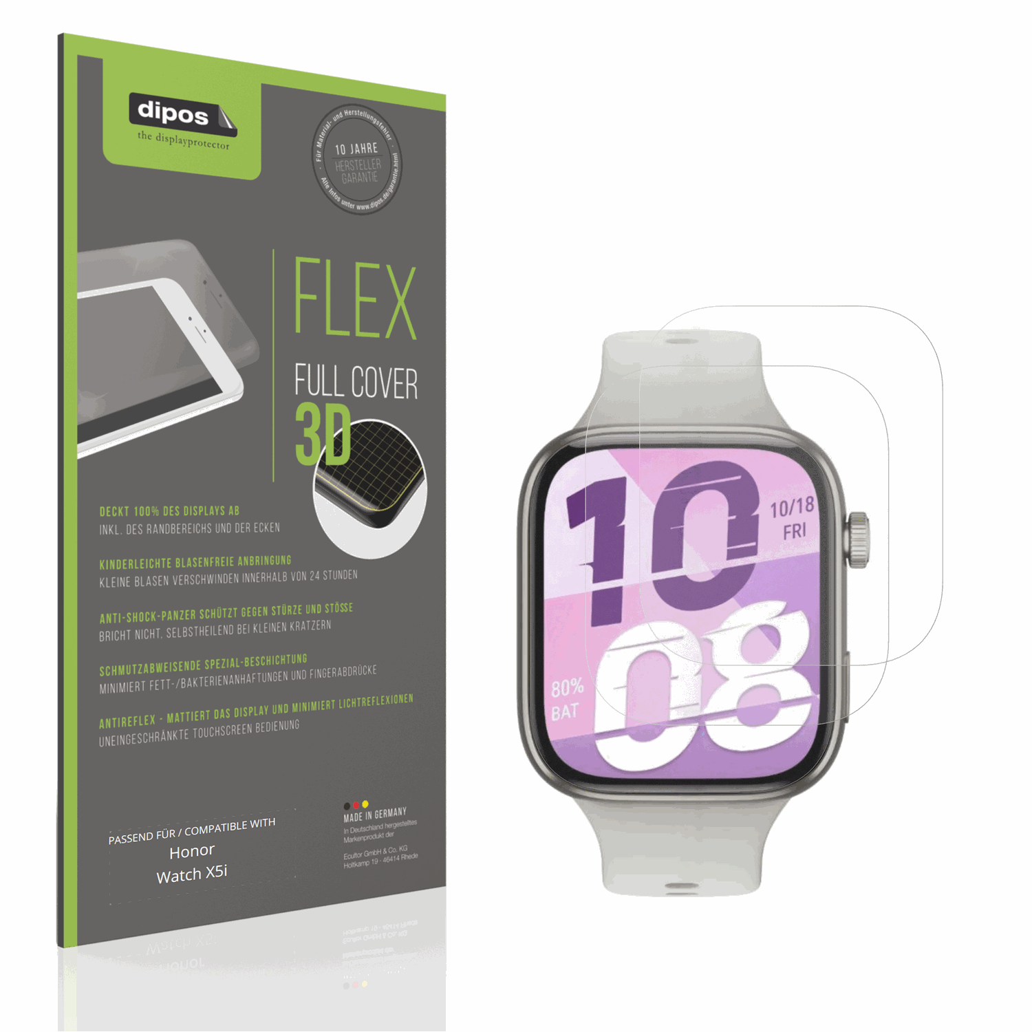 Matte Displayschutzfolie von dipos passend für Honor Watch X5i, 100% Displayabdeckung und blasenfreie Montage