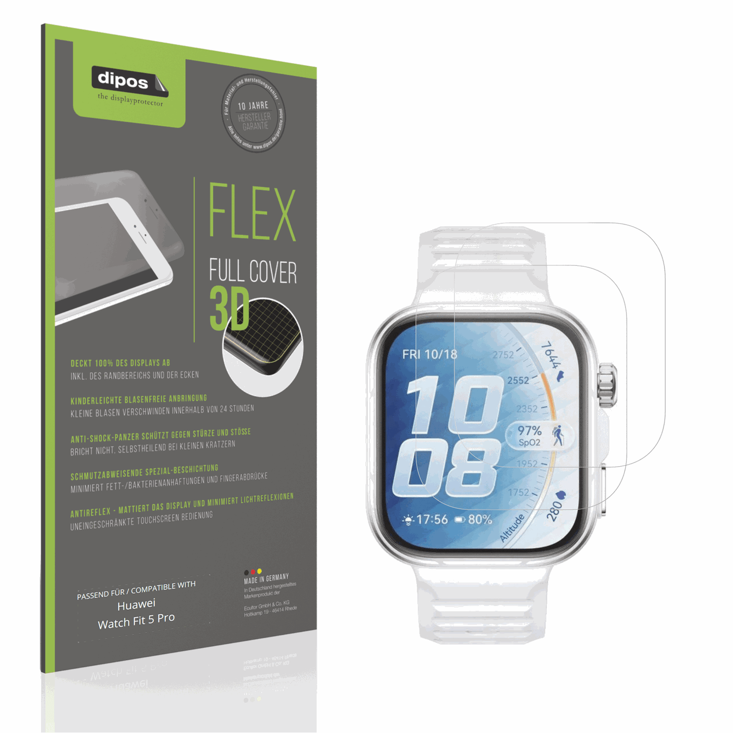 Matte Displayschutzfolie von dipos passend für Huawei Watch Fit 5 Pro, 100% Displayabdeckung und blasenfreie Montage
