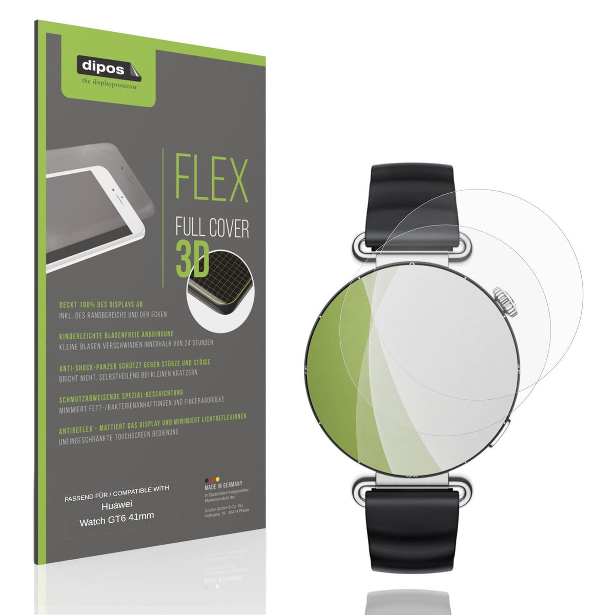 Matte Displayschutzfolie von dipos passend für Huawei Watch GT6 41mm, 100% Displayabdeckung und blasenfreie Montage