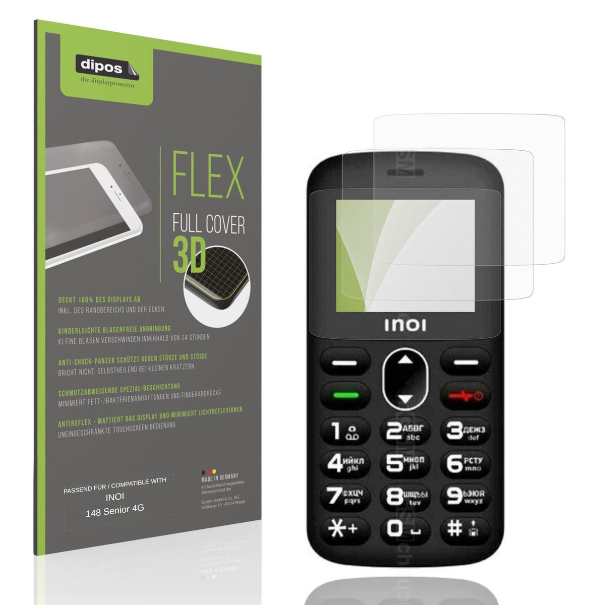 Matte Displayschutzfolie von dipos passend für INOI 148 Senior 4G, 100% Displayabdeckung und blasenfreie Montage