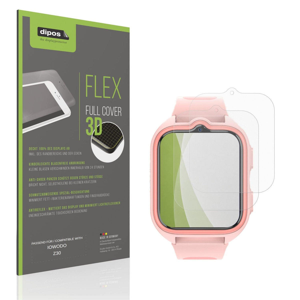 Matte Displayschutzfolie von dipos passend für IOWODO Z30, 100% Displayabdeckung und blasenfreie Montage