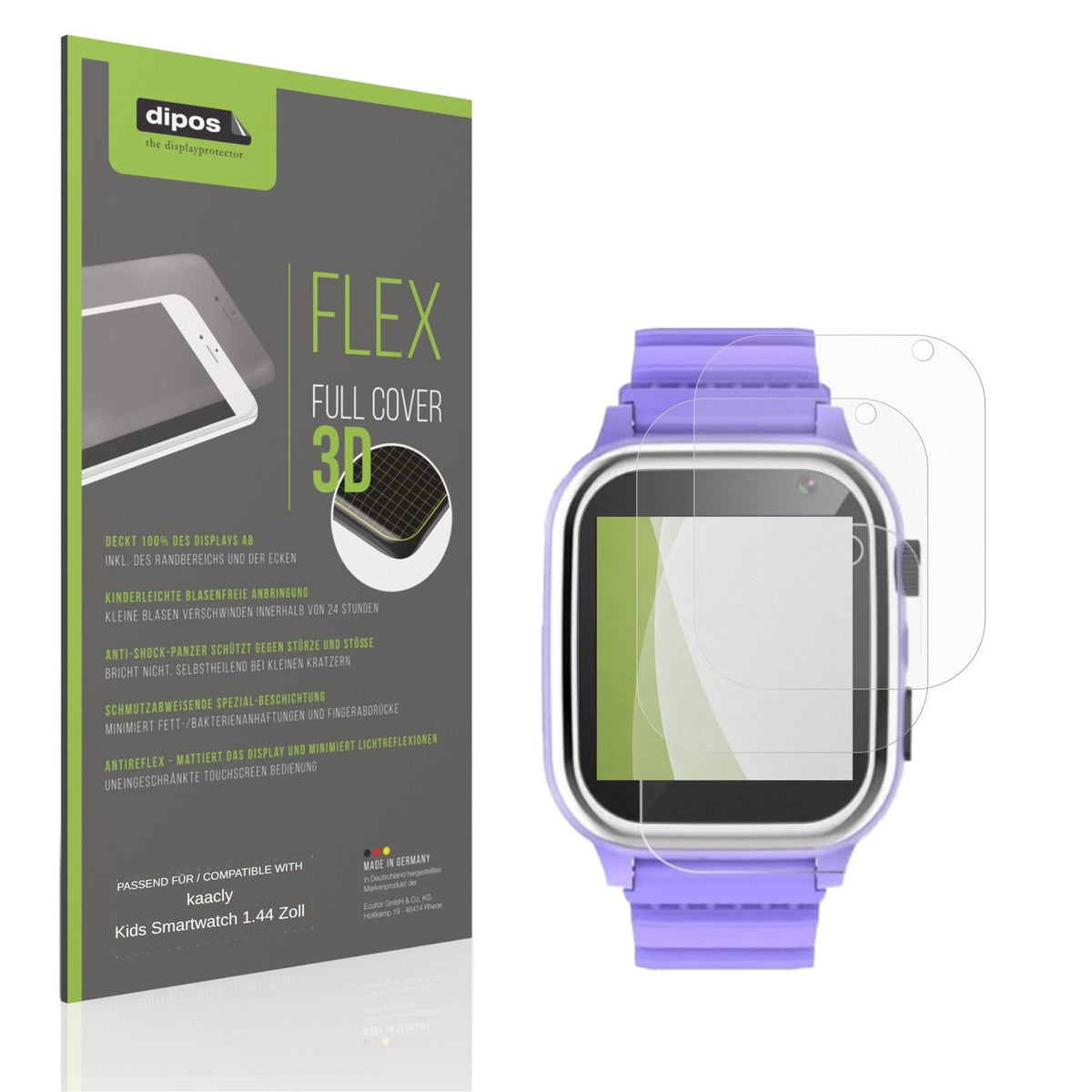 Matte Displayschutzfolie von dipos passend für kaacly Kids Smartwatch 1.44 Zoll, 100% Displayabdeckung und blasenfreie Montage