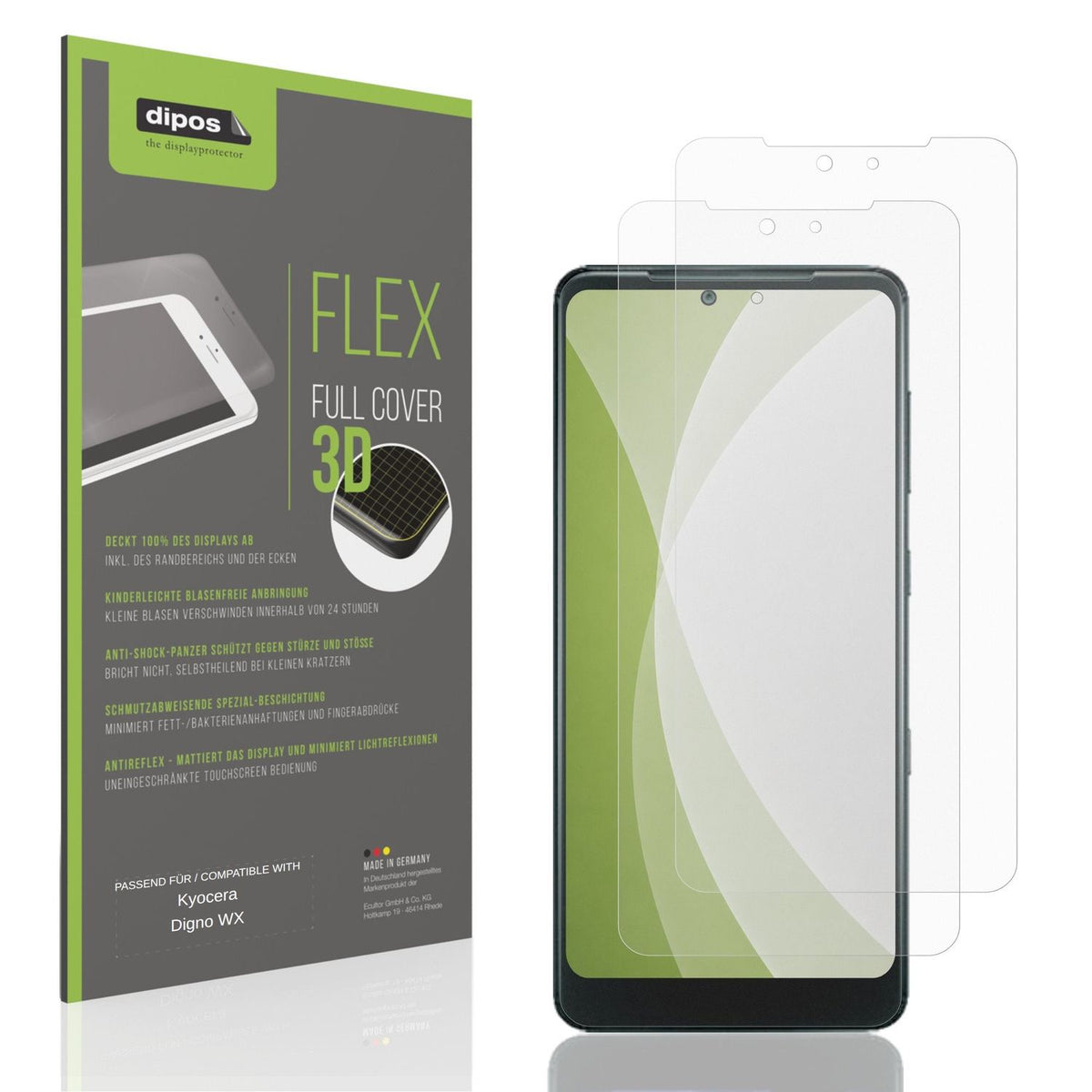 Matte Displayschutzfolie von dipos passend für Kyocera Digno WX, 100% Displayabdeckung und blasenfreie Montage