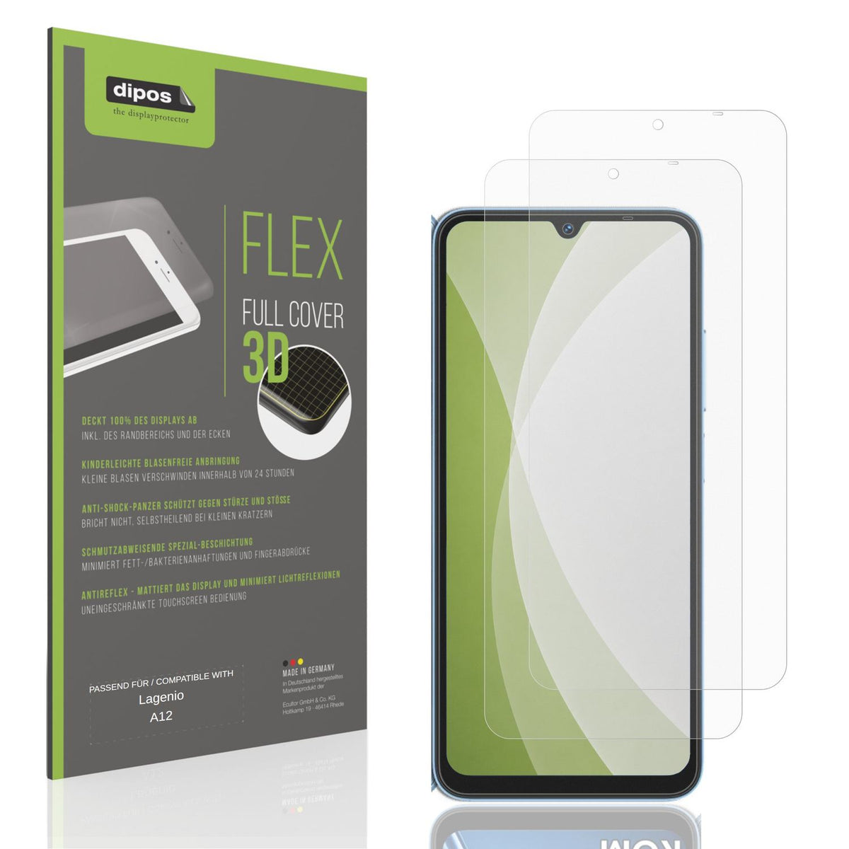 Matte Displayschutzfolie von dipos passend für Lagenio A12, 100% Displayabdeckung und blasenfreie Montage
