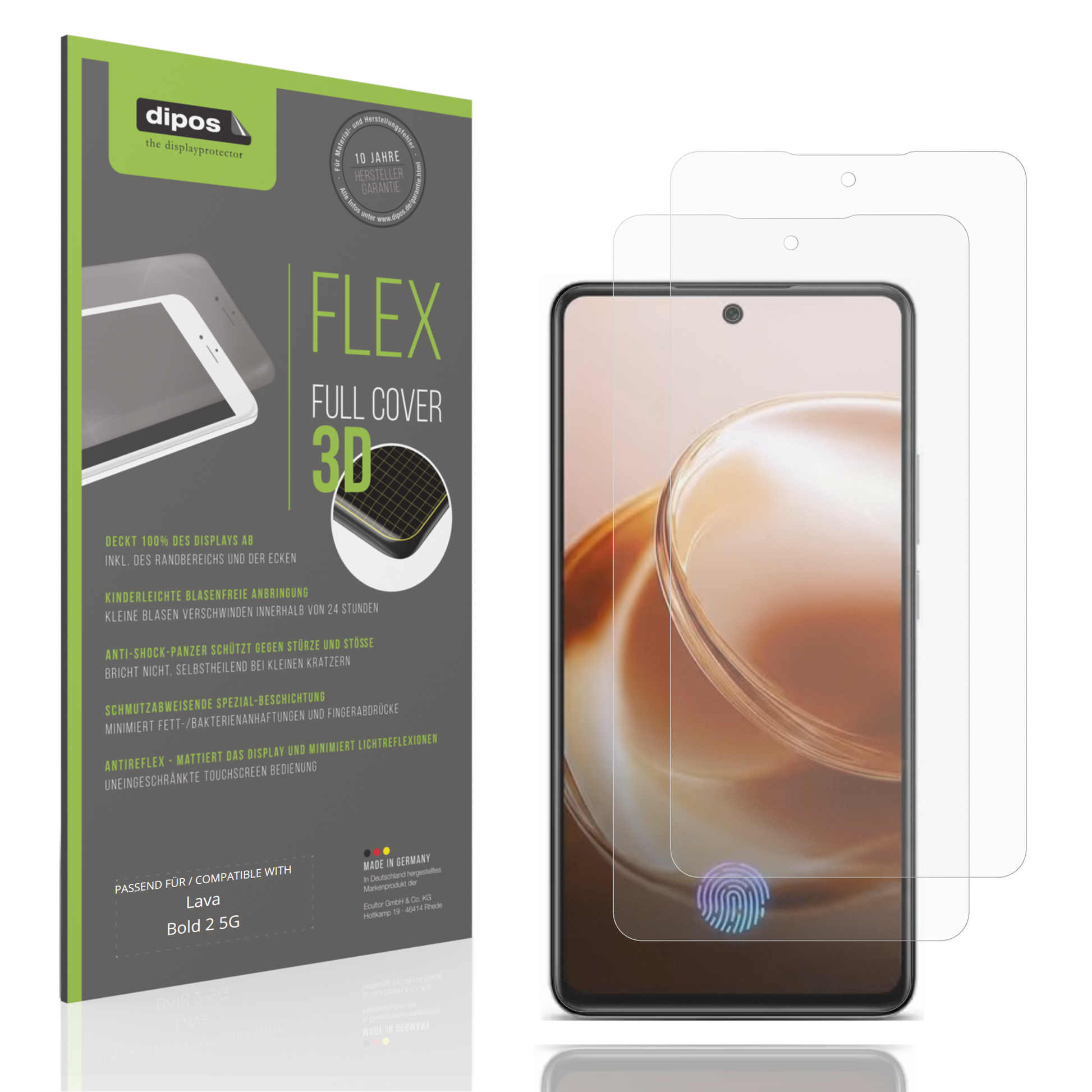 Matte Displayschutzfolie von dipos passend für Lava Bold 2 5G, 100% Displayabdeckung und blasenfreie Montage