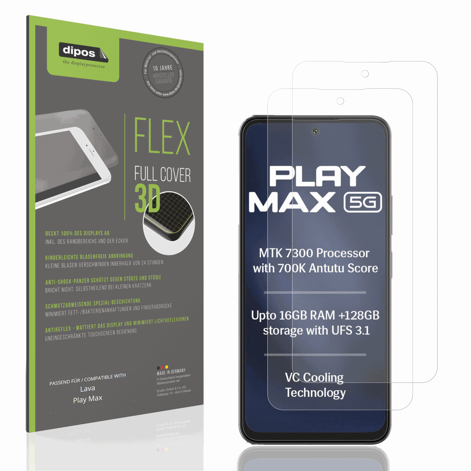 Matte Displayschutzfolie von dipos passend für Lava Play Max, 100% Displayabdeckung und blasenfreie Montage