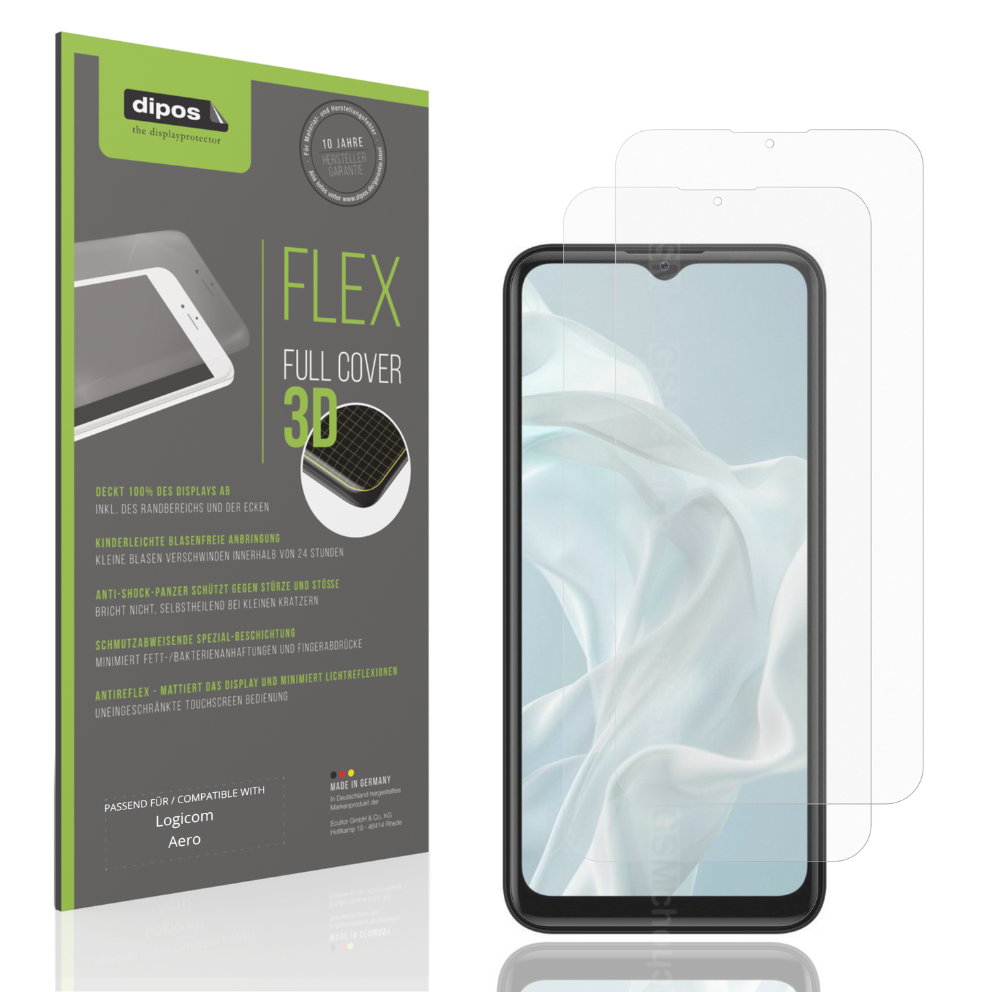 Matte Displayschutzfolie von dipos passend für Logicom Aero, 100% Displayabdeckung und blasenfreie Montage