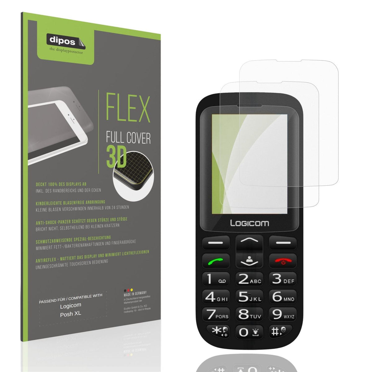 Matte Displayschutzfolie von dipos passend für Logicom Posh XL, 100% Displayabdeckung und blasenfreie Montage