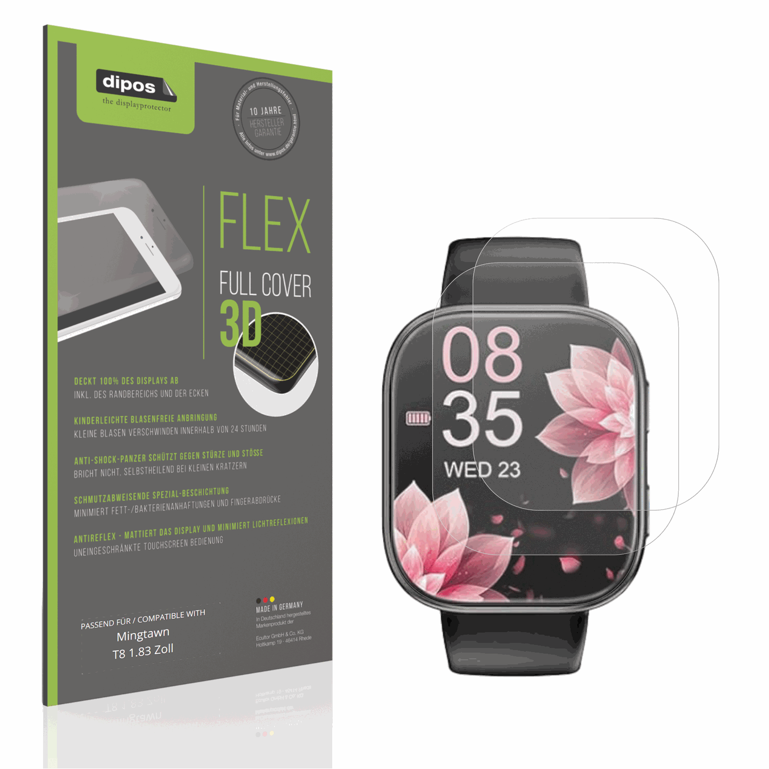 Matte Displayschutzfolie von dipos passend f�r Mingtawn T8 1.83 Zoll, 100% Displayabdeckung und blasenfreie Montage