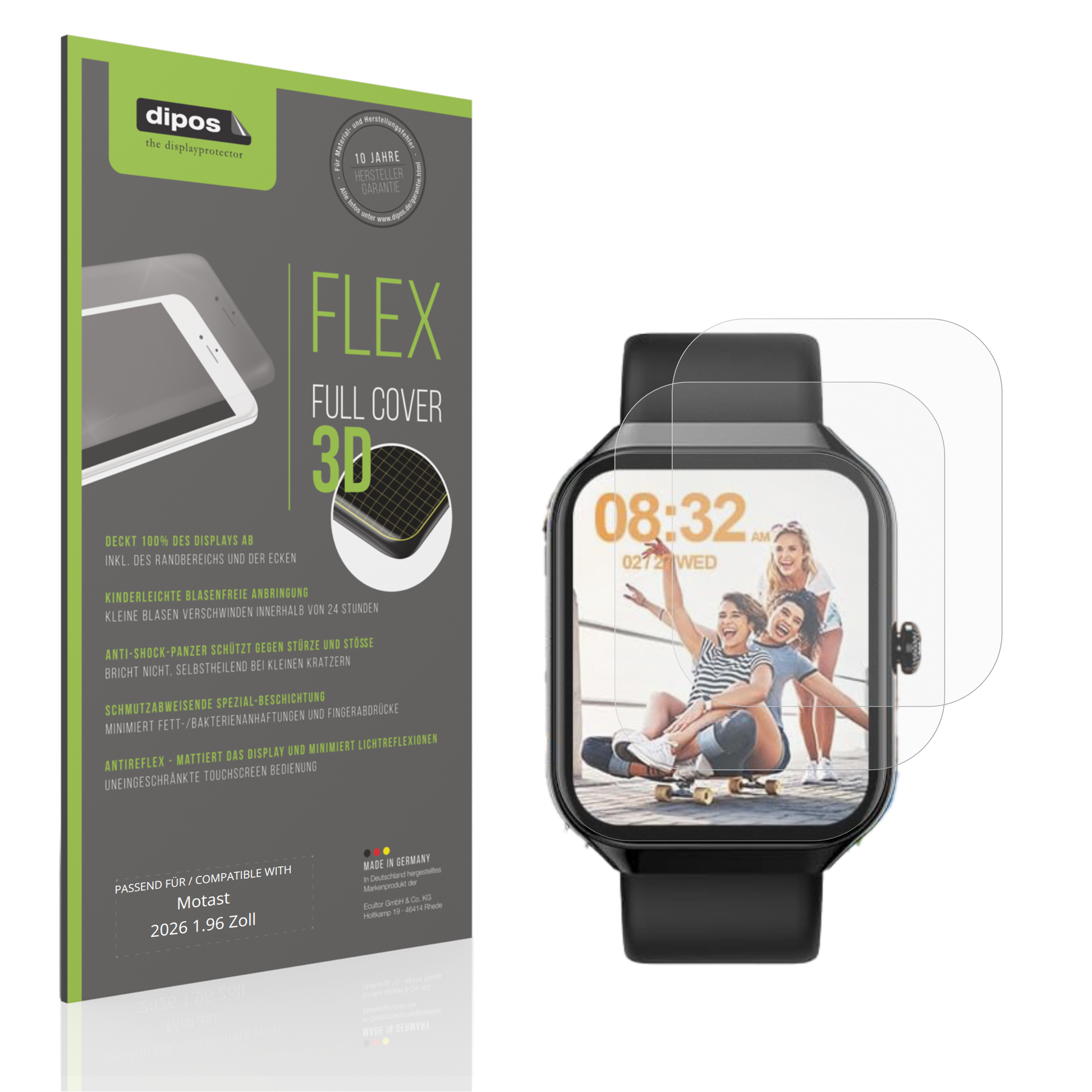 Matte Displayschutzfolie von dipos passend für Motast 2026 1.96 Zoll, 100% Displayabdeckung und blasenfreie Montage