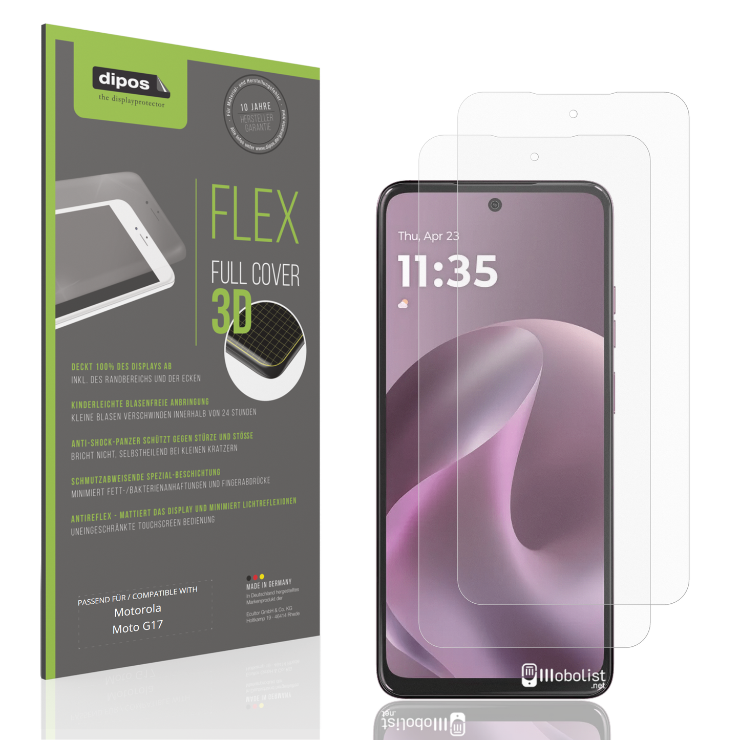 Matte Displayschutzfolie von dipos passend für Motorola Moto G17, 100% Displayabdeckung und blasenfreie Montage