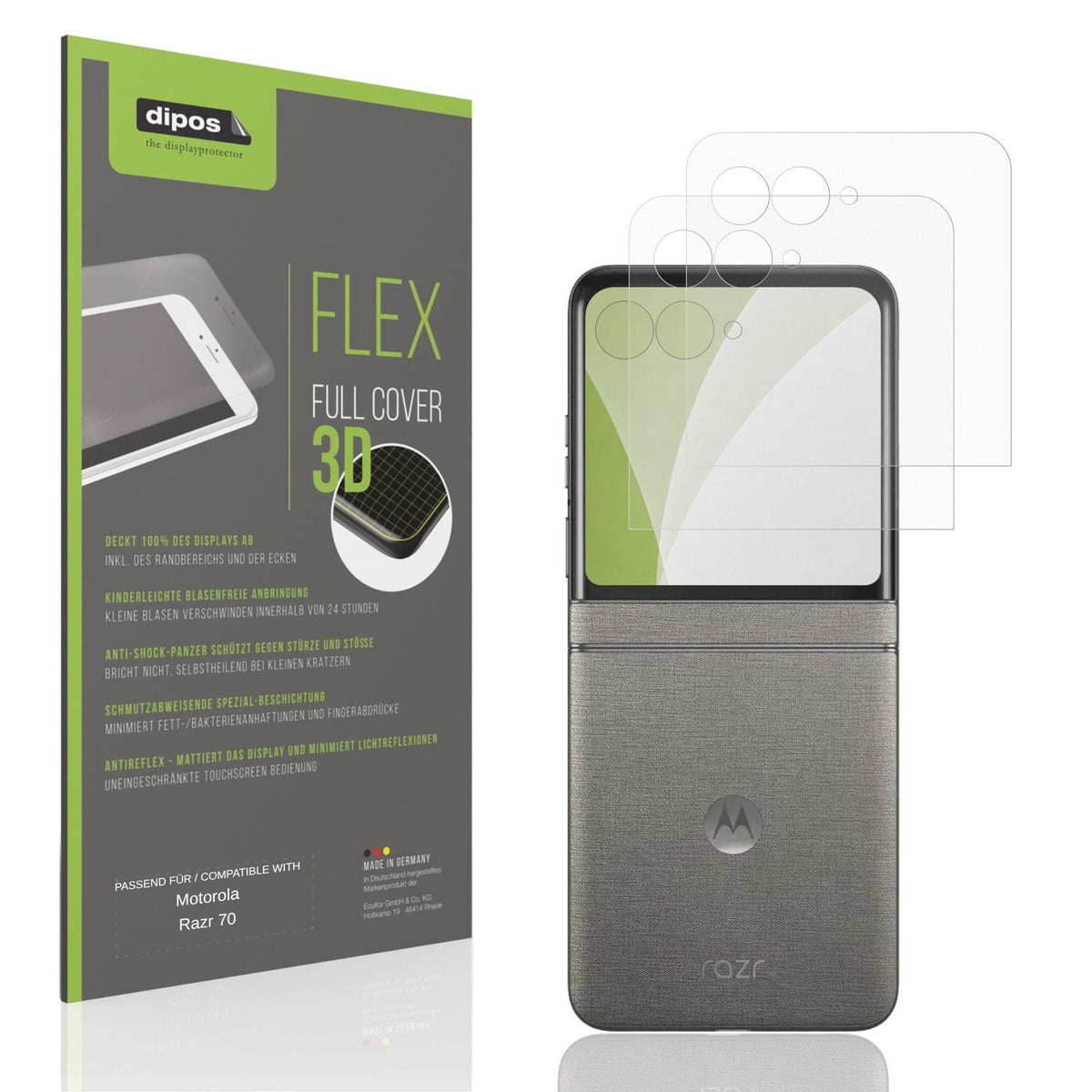 Matte Displayschutzfolie von dipos passend für Motorola Razr 70 Aussenseite, 100% Displayabdeckung und blasenfreie Montage