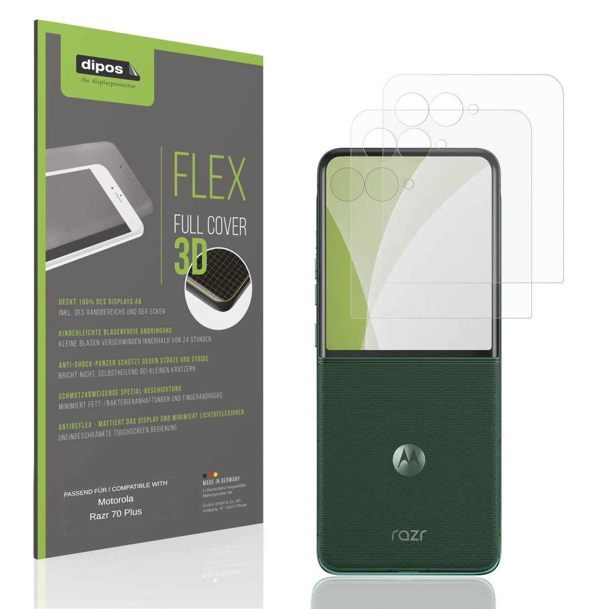 Matte Displayschutzfolie von dipos passend für Motorola Razr 70 Plus Aussenseite, 100% Displayabdeckung und blasenfreie Montage