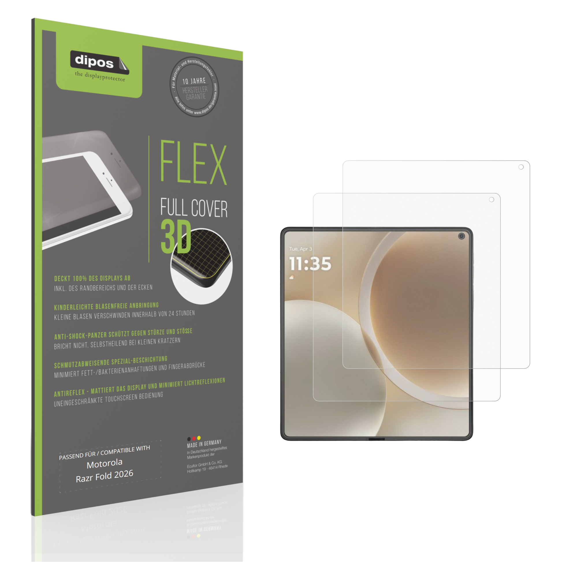 Matte Displayschutzfolie von dipos passend für Motorola Razr Fold 2026 Aussenseite, 100% Displayabdeckung und blasenfreie Montage