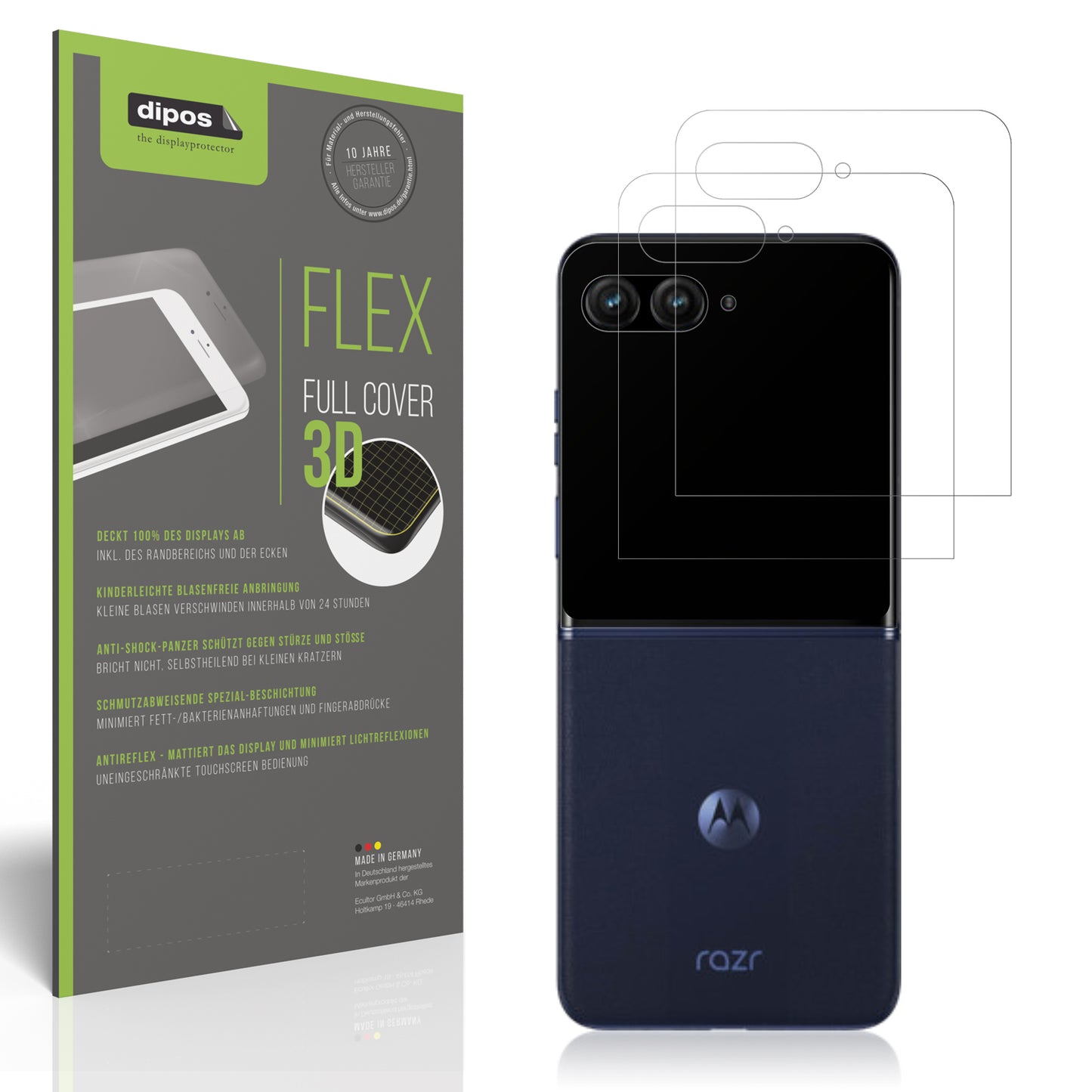 Matte Displayschutzfolie von dipos passend für Motorola razr50 Ultra Aussenseite, 100% Displayabdeckung und blasenfreie Montage